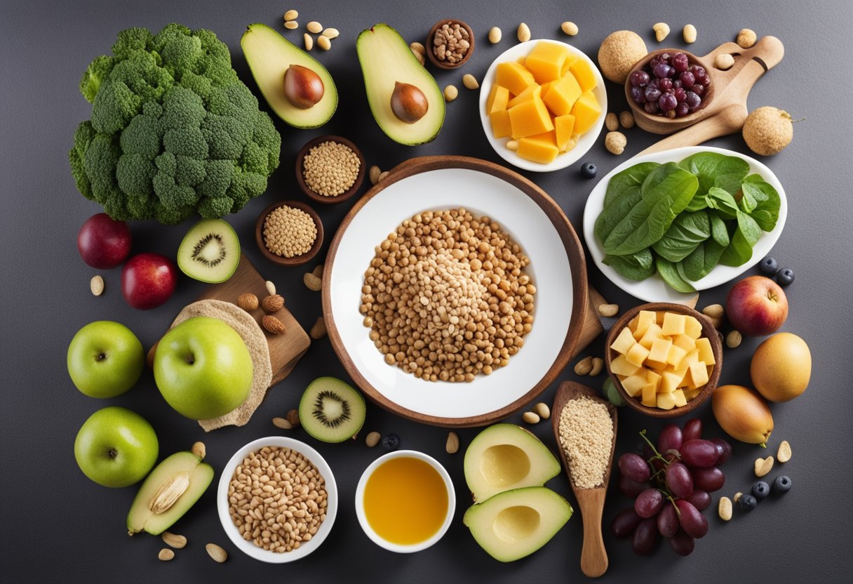 Various diets for weight loss, including their benefits and who should or should not use them, depicted through a variety of healthy foods and their corresponding benefits