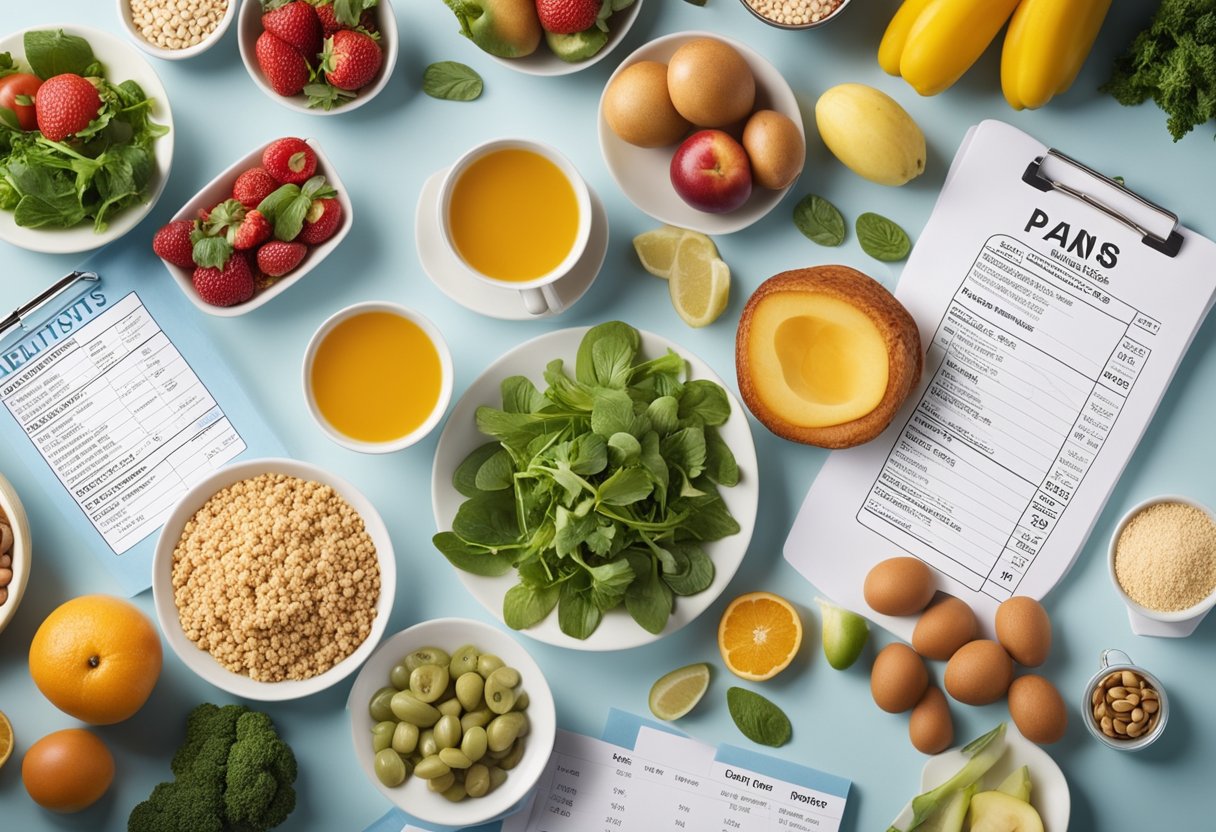A table displaying 7 specific diet plans with labeled food items and their benefits. Suitable for an illustrator to recreate