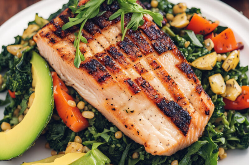 Salada de kinoa com frango e abacate