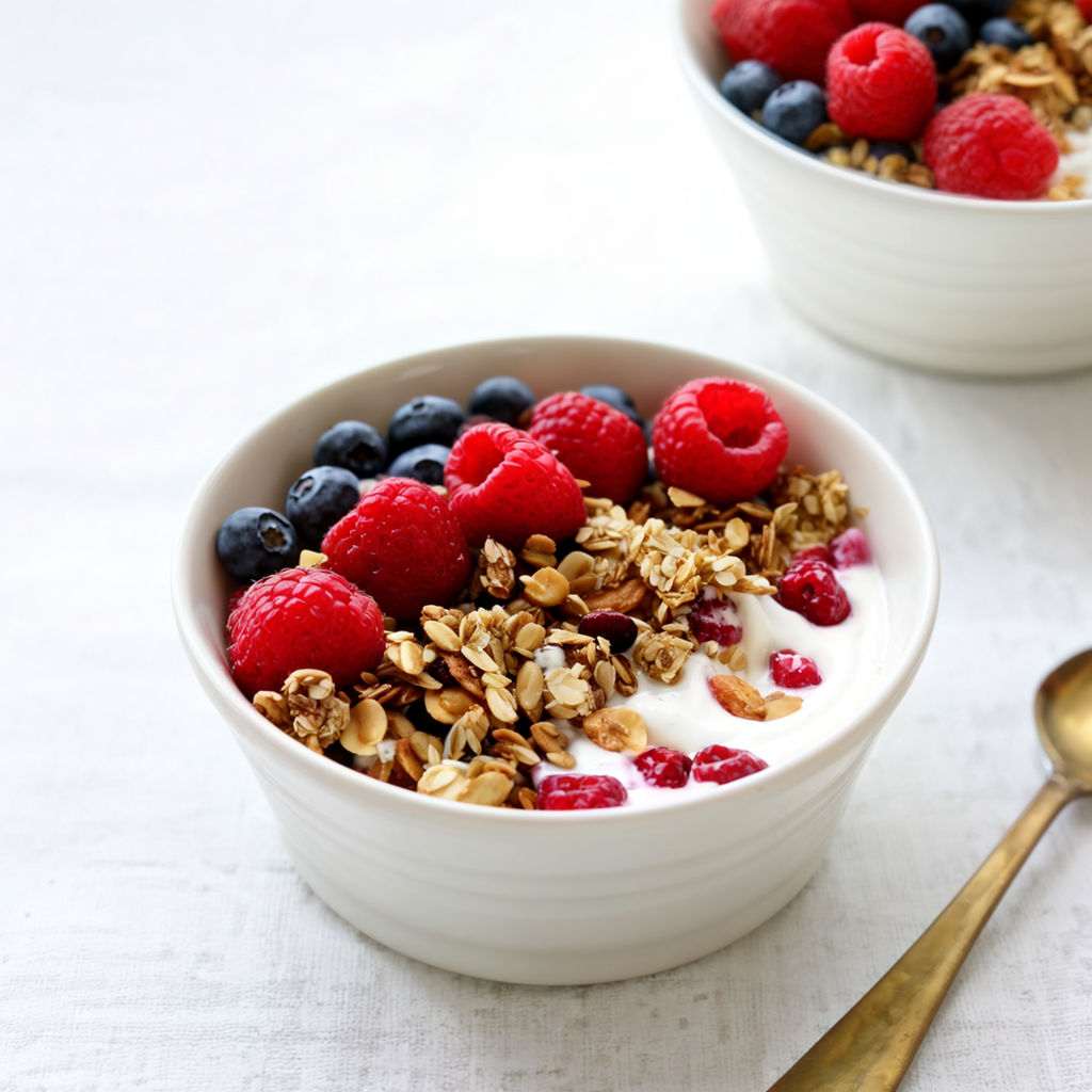 Yougurte grego com fruras vermelhas e granola