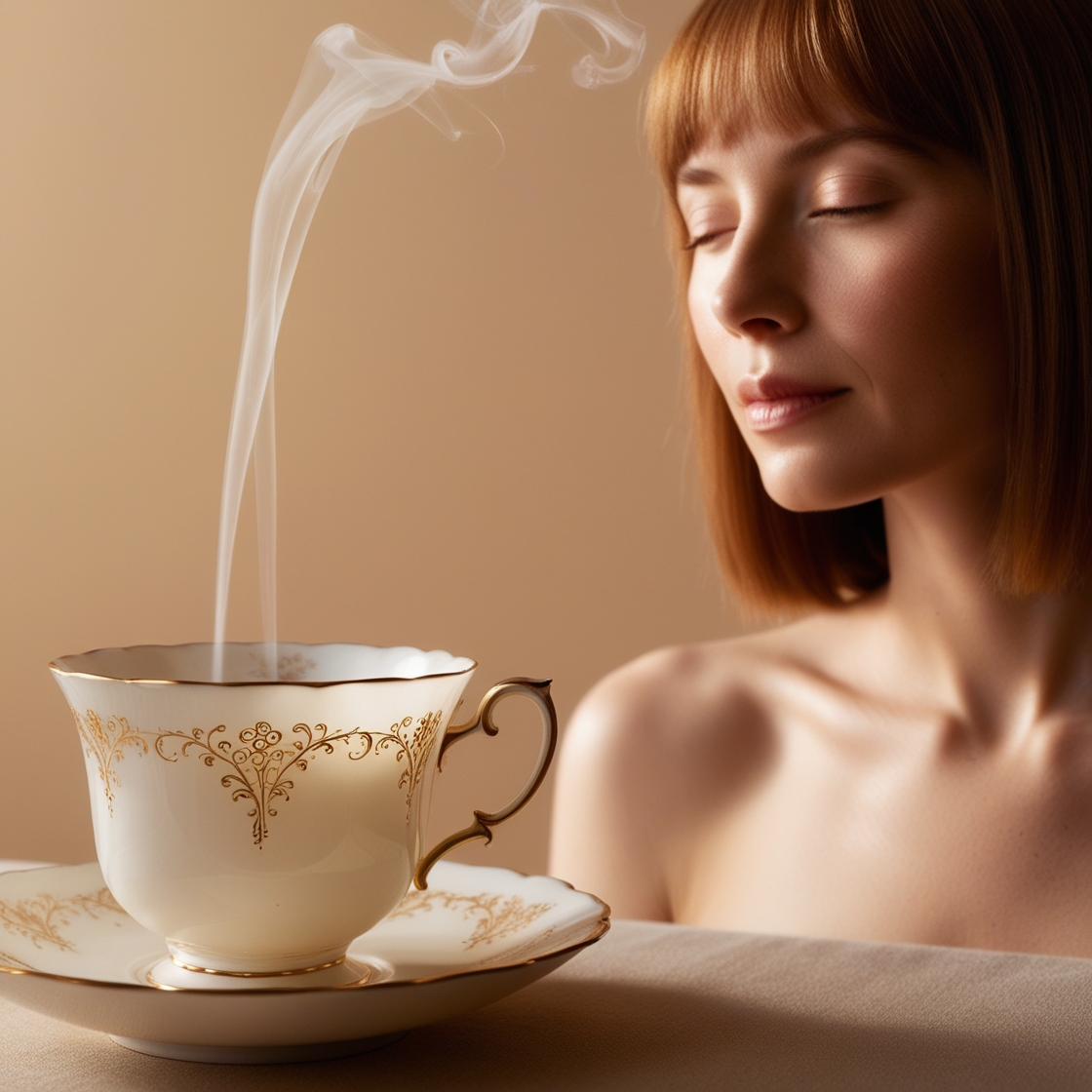 mulher na menopausa precose tomando chá relachante